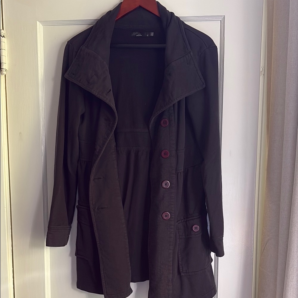 Prana Black Trench Coat with Flowing Silhouette